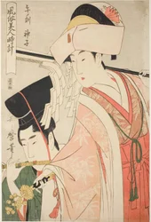 Hour of the Horse [kl. 12], Shrine Maiden (Uma no koku, miko), fra serien "Customs of Beauties Around the Clock" ("Fuzoku bijin tokei")