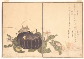 Landsnegl (Katatsumuri); kæmpe løvgræshoppe (Kutsuwamushi), fra billedbogen om krybende skabninger (Ehon mushi erami)