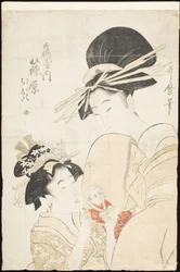 Shinohara fra Tsuruya, kamuro Wakaba og Chieda