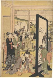 Kunstneren Kitao Masanobu slapper af til en fest