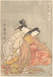 »Digteren Ariwara no Narihira (825-880) og Ono no Komachi«, fra serien Kærlighedens fem farver for de seks udødelige digtere (Goshiki-zome rokkasen)