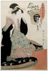 Yomeishu fra Mangajis skyld. Portræt af en kvinde. Japansk tryk af Utamaro Kitagawa (1753 - 1806) Ukiyo-e stil, omkring 1794. Paris, Musee Guimet