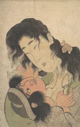Yamauba leger med den unge Kintoki, ca. 1795.