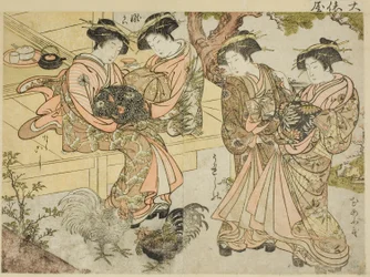 Kurtisaner fra Ogiya, fra bogen "Mirror of Beautiful Women of the Pleasure Quarters (Seiro bijin awase sugata kagami)," vol. 1