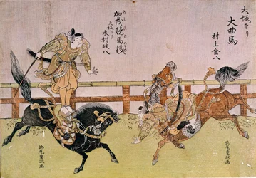 Osaka Voltigers: ridedygtighed. Japansk tryk af Shigemasa Kitao (1739-1820)