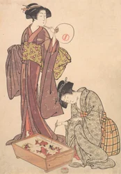 To kvinder, der fodrer fisk, 1739-1820.
