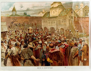 Novgorod - Aftenen i Republikken Novgorod (1136-1478) - Oeuvre de Lebedev, Klavdiy Vasilievich (1852-1916)