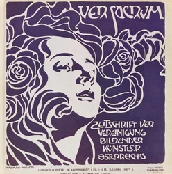 Forside til det 4. nummer i 1899 af Ver Sacrum, tidsskriftet for kunstnerne i Art Nouveau Sezession-bevægelsen ...