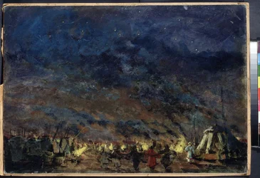 The Polovtsian Camp, Scene Design for Opera Prince Igor af Alexander Borodin - (The Polovtsian Camp - Scenic Design for the Opera Prince Igor af Alexander Borodin) - Under en stjernehimmel indrammer lejrens telte lysene, i