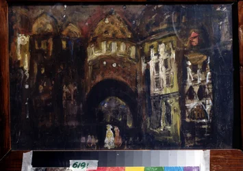 Scenedesign til operaen Faust af Charles Gounod (Scenedesign til operaen Faust af C. Gounod). Værk af Konstantin Alexeyevich Korovin (Constantin Korovin) (1861-1939), gouache på pap