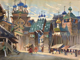 Markedsplads. Scenedesign til operaen Prins Igor af A. Borodin