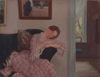 En sovende dame i lyserødt