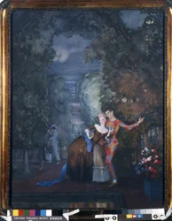 Harlekin og en dame, 1912 (wc og gouache på karton)