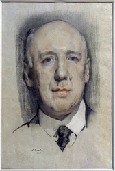 Portræt af forfatteren Fyodor Sologub (Fiodor Sologub) (1863-1927) (Portræt af forfatteren F. Sologub). Værk af Konstantin (Constantin) Andreyevich Somov (1869-1939), akvarel på papir