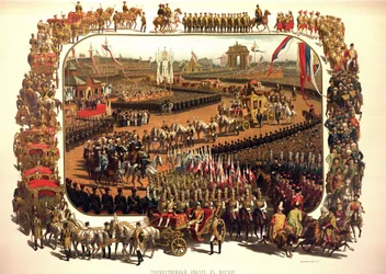 Album om kroningen af zar Alexander 3. af Rusland (1845-1894) og kejserinde Maria Fjodorovna (Dagmar af Danmark) (1847-1928) - Alexander 3.s ceremonielle indtog i Moskva (fra Kroningsalbummet)