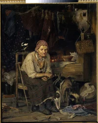 En heks. Maleri af Konstantin Apollonovich Savitsky (1844-1905), olie på lærred