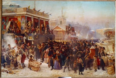Balladins på Admiraut Square i St. Petersburg Street Theatre Show. Maleri af Constantine Makovsky (Makovsky) (1839-1915) (ec.rus.) 1869 Moskva, Tretyakov Gallery