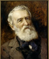 Portræt af forfatteren Dmitri Grigorovich (1822-1899), russisk forfatter. (Portræt af forfatteren Dmitry Grigorovich) Maleri af Konstantin Yegorovich Makovsky (Constantin Makovsky) (1839-1915). Olie på lærred. Sankt Petersborg, Museum State Russian Museum