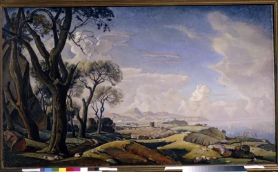 ""Paysage avec arbres"" (Landskab med træer) Peinture de Konstantin Fyodorovich Bogayevsky (Constantin Bogaievsky) (1872-1943) Olie på lærred 1927 State Tretyakov Gallery, Moskva