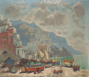 Udsigt over Amalfi i morgenlyset,