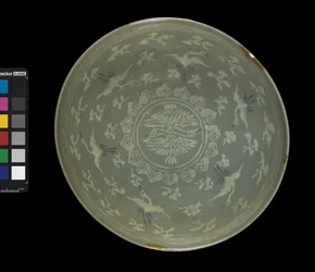 Skål med kraner og skyer, ca. 1150-1200 (celadon-glaseret stentøj)