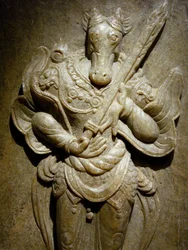 Gravornament, stjernetegnshest i agalmatolit, 8. århundrede, fra perioden med de nordlige og sydlige kongeriger, Korea. Fotografi, Koreas Nationalmuseum, Seoul, Republikken Korea