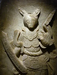 Grav ornament, stjernetegn kanin på agalmatolit, 8. århundrede under perioden for Nord- og Sydrigerne, Korea. Fotografi, Seoul National Museum, Republikken Korea