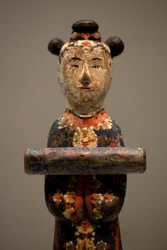 Dekorativ figur af en grav. Polykrom udskåret træ, sen Joseon (Choson) periode