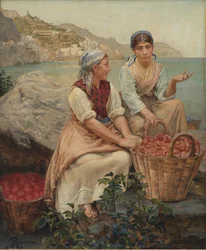 Italienske piger med tomater i kurve