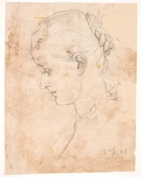 Kunstnerens søster Elizabeth. Profil t.v. Fletninger Frisure