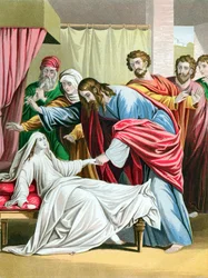 Kristus oprejser datteren af Jairus, guvernør for synagogen, fra de døde, c1860