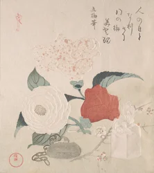 Camellia Flowers, a Netsuke and a Seal, 1800-tallet.