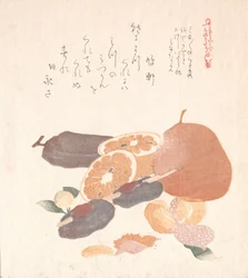 Appelsiner og tørrede persimmoner, 1800-tallet.