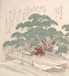 Helligdom under et stort fyrretræ, 1800-tallet.
