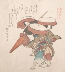 Tre dansere fra Sumiyoshi eller Suminoye, 1800-tallet.