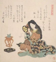 Kvinde, der spiller Tsuzumi, ca. 1800.