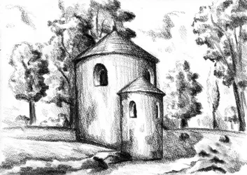 Skitse af et rustikt kapel