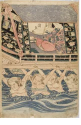 Forårsscene med unge kvinder på rejse, ca. 1786-1864 (træbloktryk på papir)