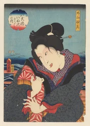 Sotoyama Myôshin på balkon nær floden Sotoyama Myôshin (titel på objekt) Biografier om de otte hundehelte (serietitel på objekt)