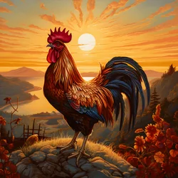 En galende hane ved solopgang 3