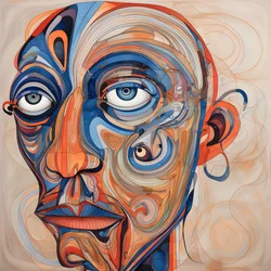 Ansigt, spiral for øjnene og en fugl for næsen... 1