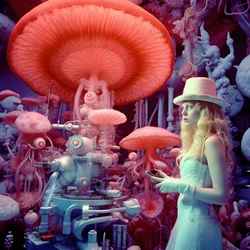 Super-resolution elektronmikroskop skud af kvinde i kunstnerisk stil af David LaChapelle 4