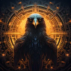 Omhyggeligt dekorerede symmetriske sekskantede keltiske knob lavet af oplyst fiberoptisk flydende metal, omgivet af sekskantede rav ædelsten 4