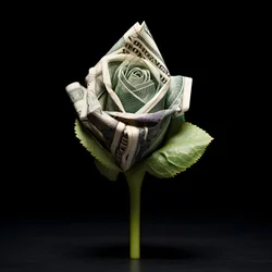 en rose lavet af 100 dollarsedler, der er elektriske 4