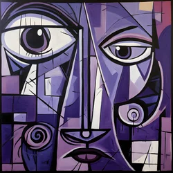 lilla og gråt geometrisk maleri med lilla øje 1