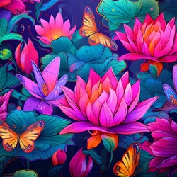 sømløst mønster af lotusblomster og sommerfugle 4