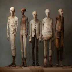 fire lerfigurer af mænd, der står ved siden af ​​hinanden 4