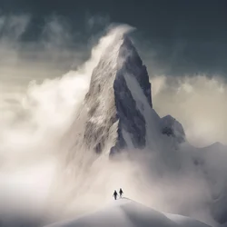 To personer på ski over et overskyet bjerg 1