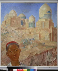 Nekropolen Shah I Zinda. Samarkand (Usbekistan). Peinture de Kuzma Sergeyevich Petrov Vodkin (Petrov-Vodkin) (Kouzma Petrov Vodkine) (Petrov-Vodkine) (1878-1939), huile sur toile