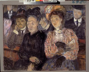 Teater. Tragedie. (Tilskuernes ansigter og udtryk) Maleri af Kuzma Sergeyevich Petrov Vodkin (Petrov-Vodkin) (Kuzma Petrov Vodkin) (Petrov-Vodkin) (1878-1939), olie på lærred
